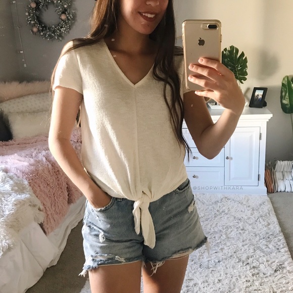 Madewell Tops - Madewell Texture & Thread Cream Knot Tie Front Top